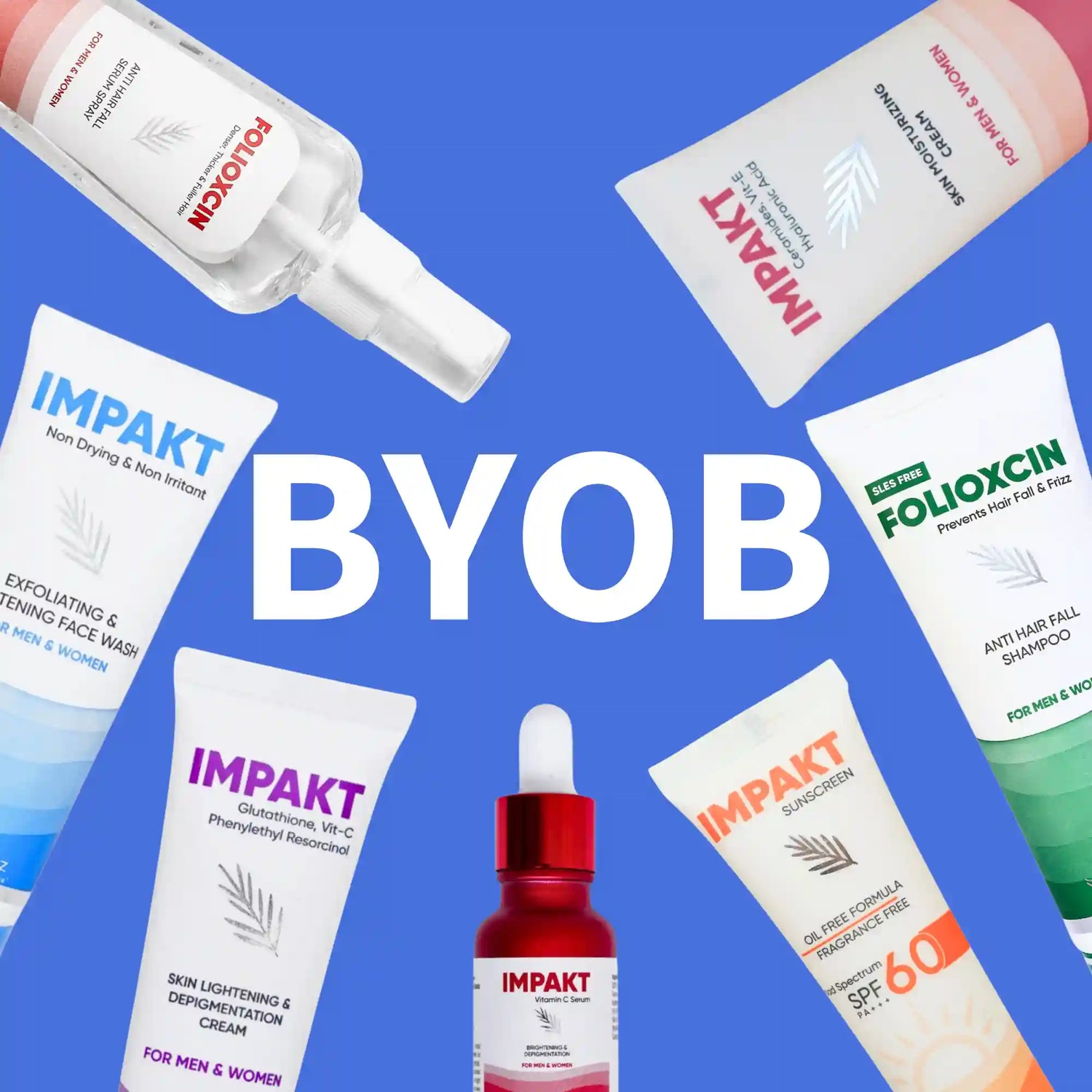 Custom skincare and haircare products arranged for a build your own bundle set